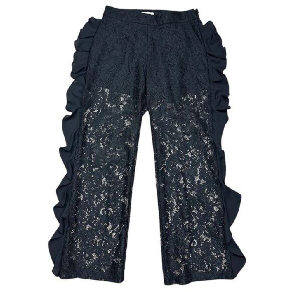 La Pateau Women's Black‎ Wide-Leg Lace Ruffle Pants Size 38/S Goth Punk Edgy